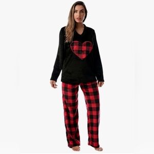 Cozy Black and Red Buffalo Plaid Heart Pajama Set